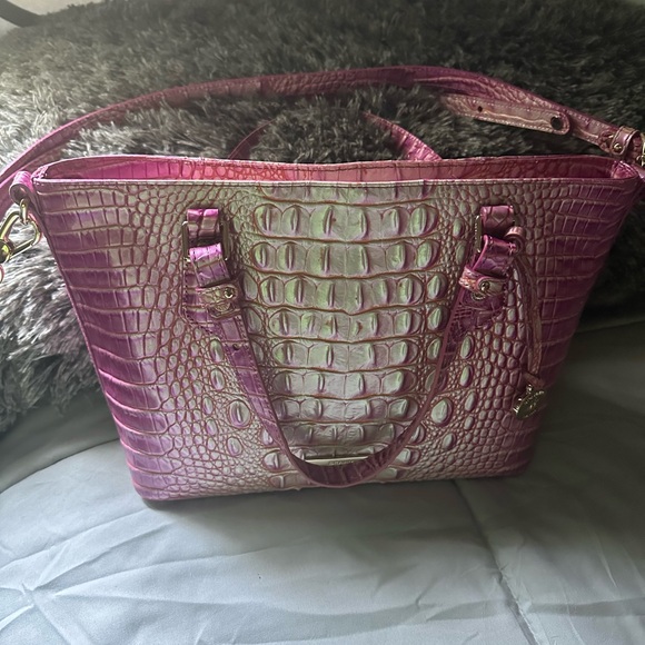 New Brahmin Pink Mini Asher Satchel Julep Ombre Leather Crossbody Bag - Picture 9 of 13